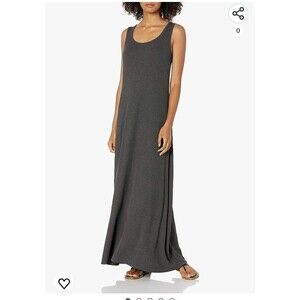 Daily Ritual Women's Relaxed Fit Rayon Spandex Fine Rib Maxi Dress Gray Medium
